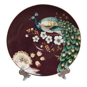 Grace Teaware Decorative Peacock Plate With Flowers - 6.5in